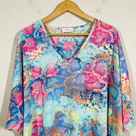 Adrienne V Neck Mod Snake Print Kaftan Tunic Top Blouse Casual Short Sleeve - 8 - Picture 2 of 4